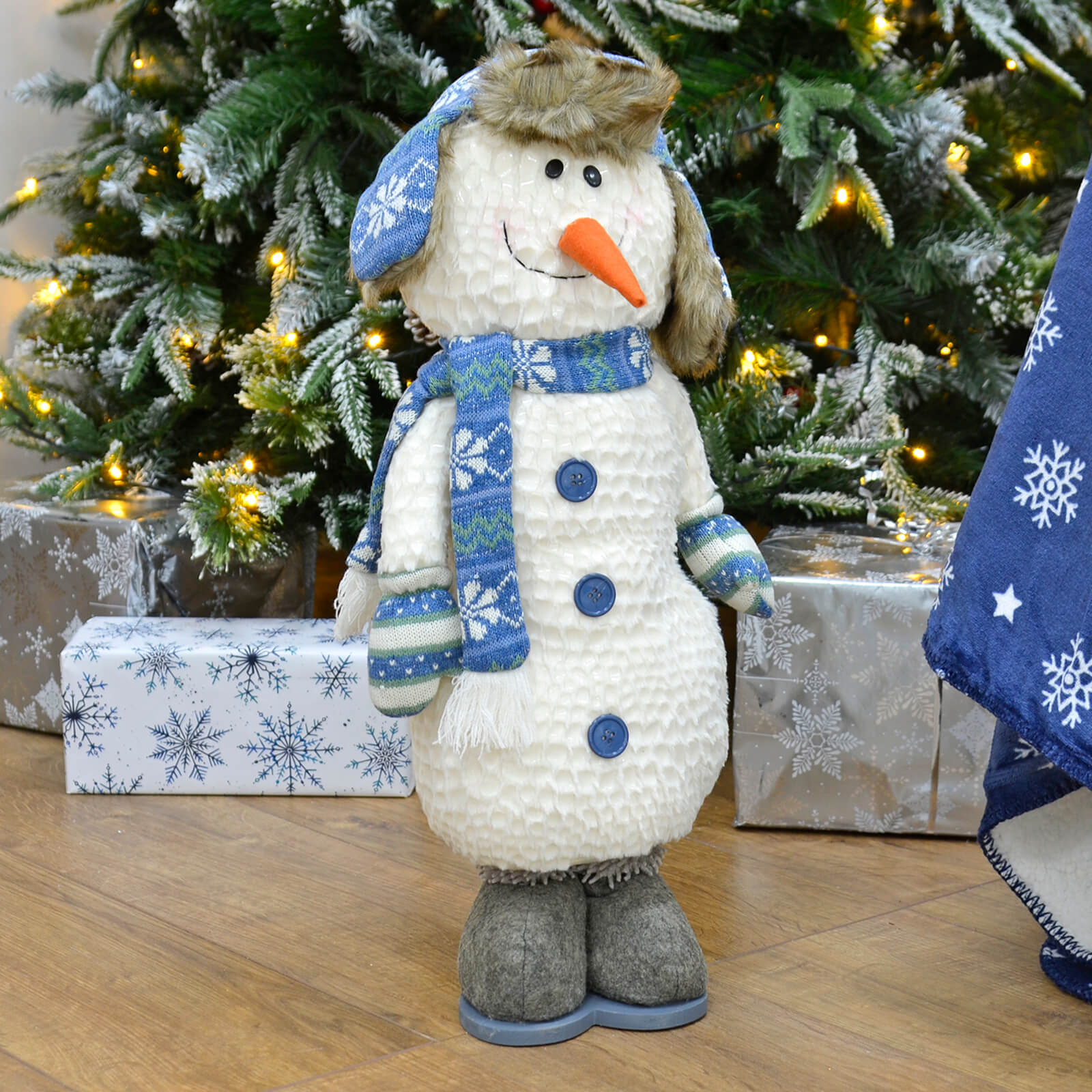 Mr Crimbo Plush Christmas Figure Decoration Blue White Scarf - MrCrimbo.co.uk -XS5131 - Polar Bear -christmas decorations
