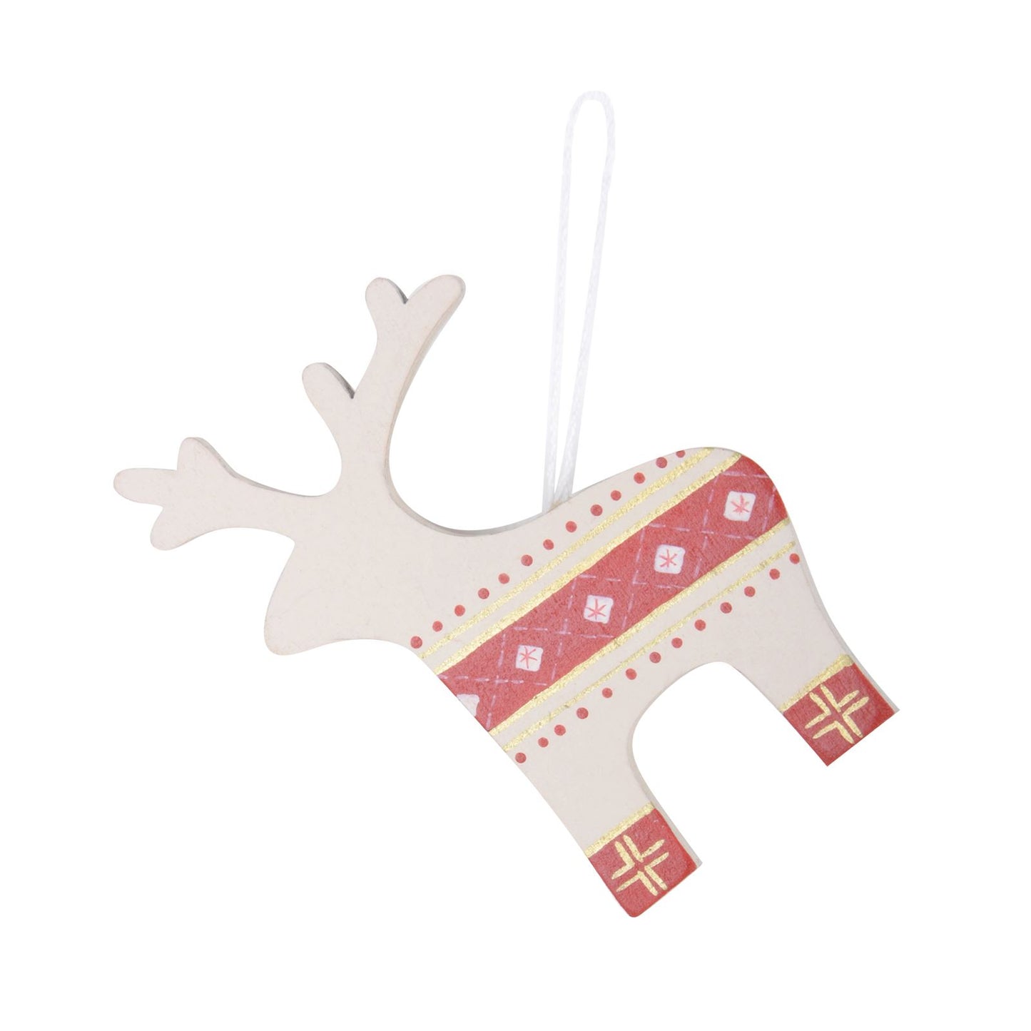 Mr Crimbo 6pk Red White Wooden Reindeer Tree Decorations - MrCrimbo.co.uk -XS4517 - -christmas tree decorations
