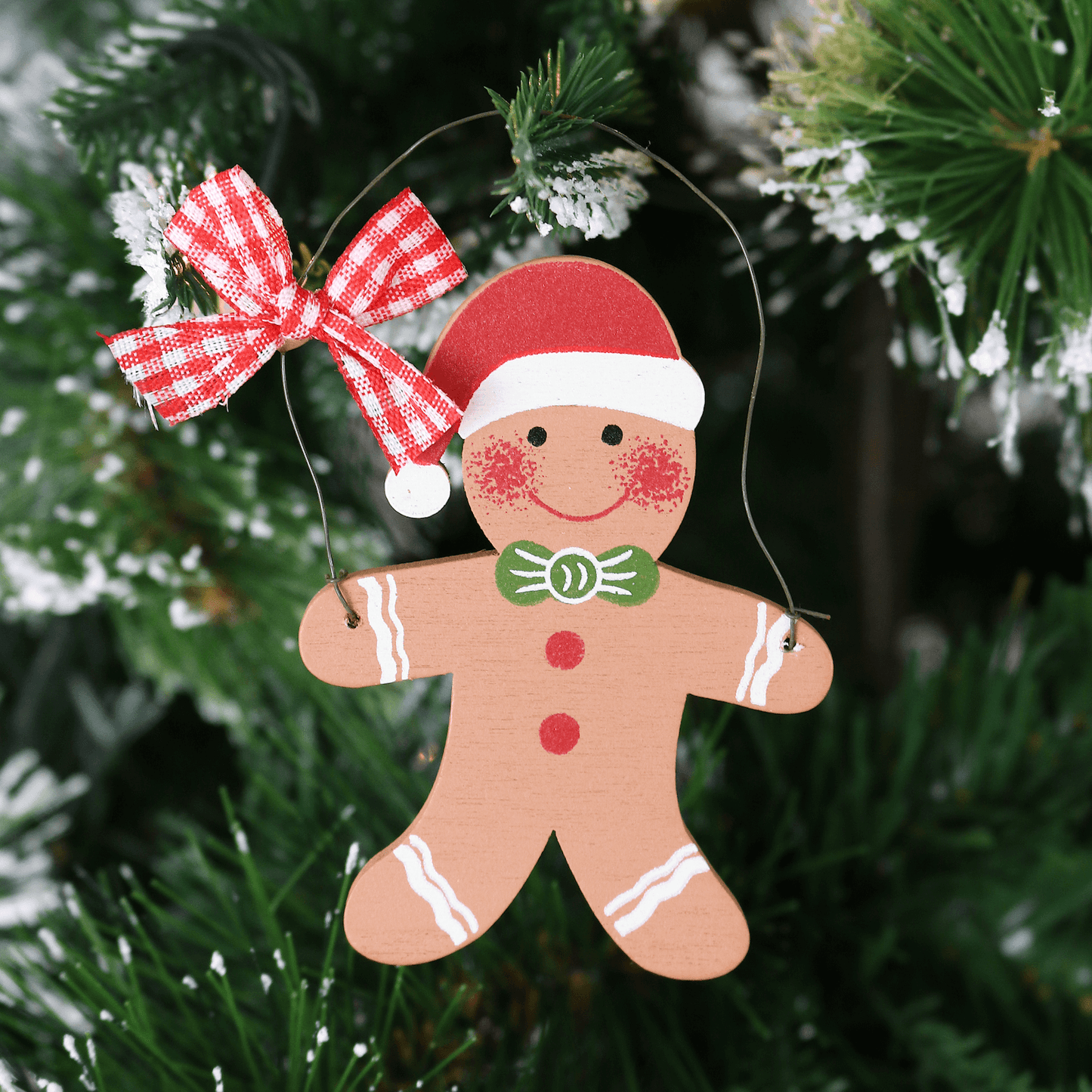 Mr Crimbo 6pk Gingerbread Man Wooden Xmas Tree Decorations - MrCrimbo.co.uk -XS4521 - -christmas tree decorations