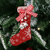 Mr Crimbo 6pk Red Wooden Stocking Christmas Tree Decorations - MrCrimbo.co.uk -XS4525 - -boxed tree decorations