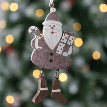 Mr Crimbo 6pk Novelty Hanging Legs Wooden Tree Decorations - MrCrimbo.co.uk -XS4526 - Santa -christmas tree decorations