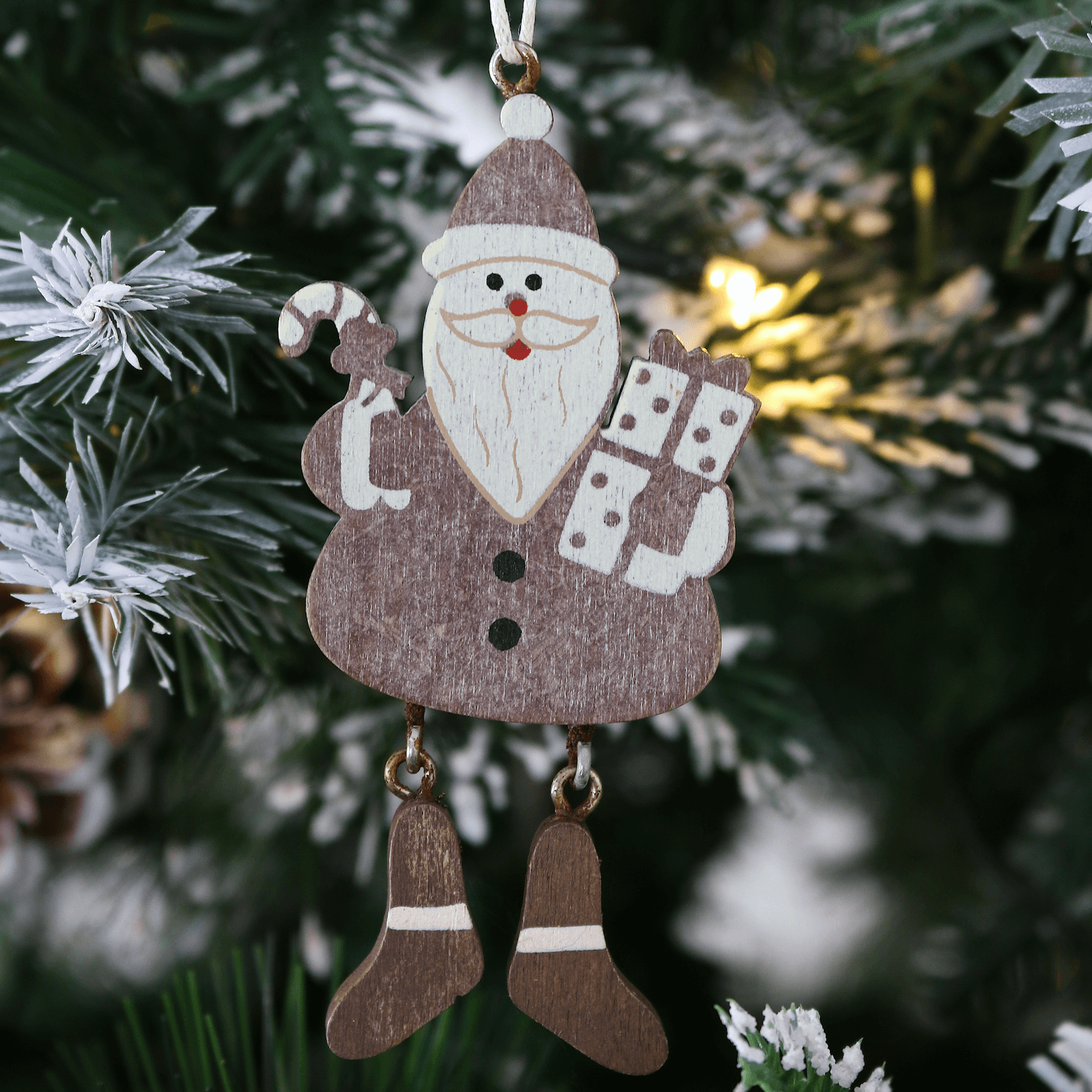 Mr Crimbo 6pk Novelty Hanging Legs Wooden Tree Decorations - MrCrimbo.co.uk -XS4526 - Santa -christmas tree decorations