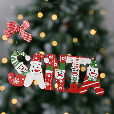 Mr Crimbo 3pk Wooden Santa Word Christmas Tree Decorations - MrCrimbo.co.uk -XS4532 - -decorations