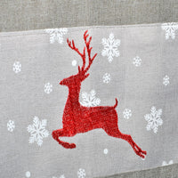 Mr Crimbo Reindeer Embroidered Grey Tablecloth/Napkin - MrCrimbo.co.uk -XS4795 - 52 x 90" -christmas table