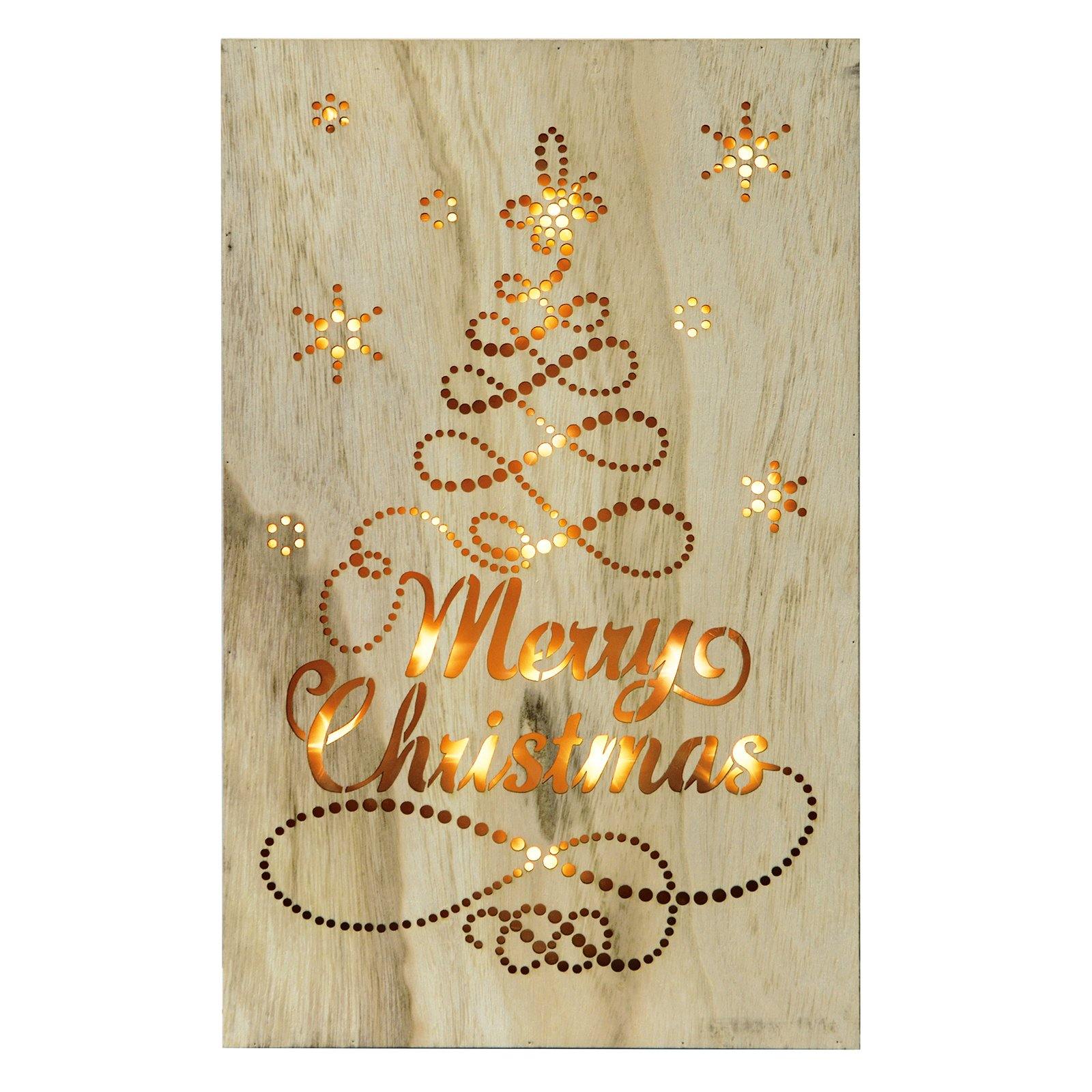 Mr Crimbo 15" Light Up Wooden Wall Plaque Christmas Decoration - MrCrimbo.co.uk -XS5027 - Merry Christmas -christmas decor