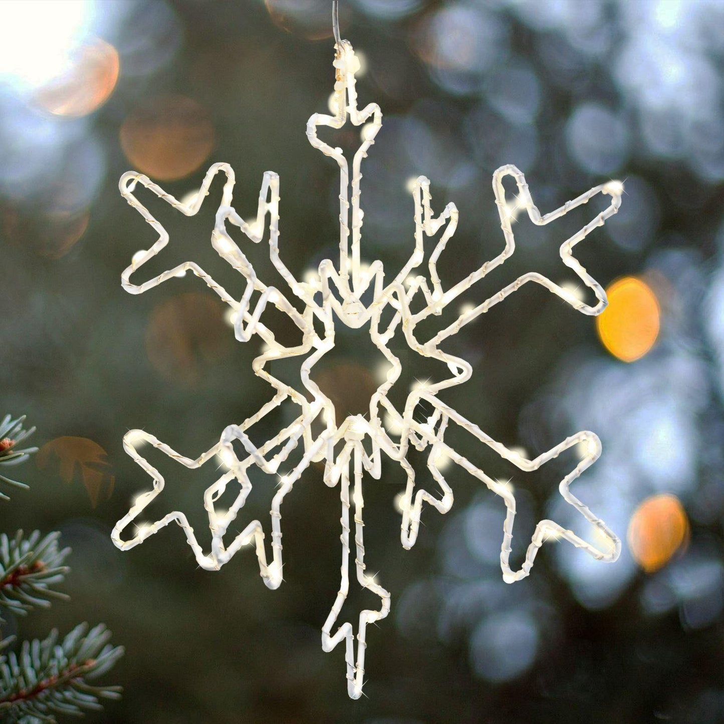 Mr Crimbo 12" Pre -Lit Snowflake Christmas Decoration White - MrCrimbo.co.uk -XS5029 - -christmas decoration