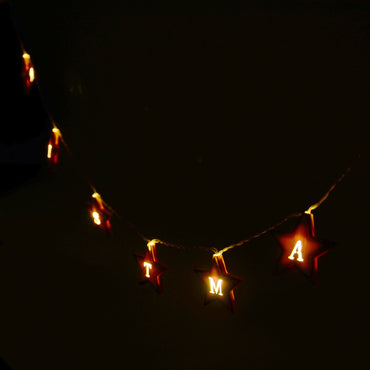 Mr Crimbo Merry Christmas LED Wooden Star String Fairy Lights - MrCrimbo.co.uk -XS5061 - -battery operated string lights