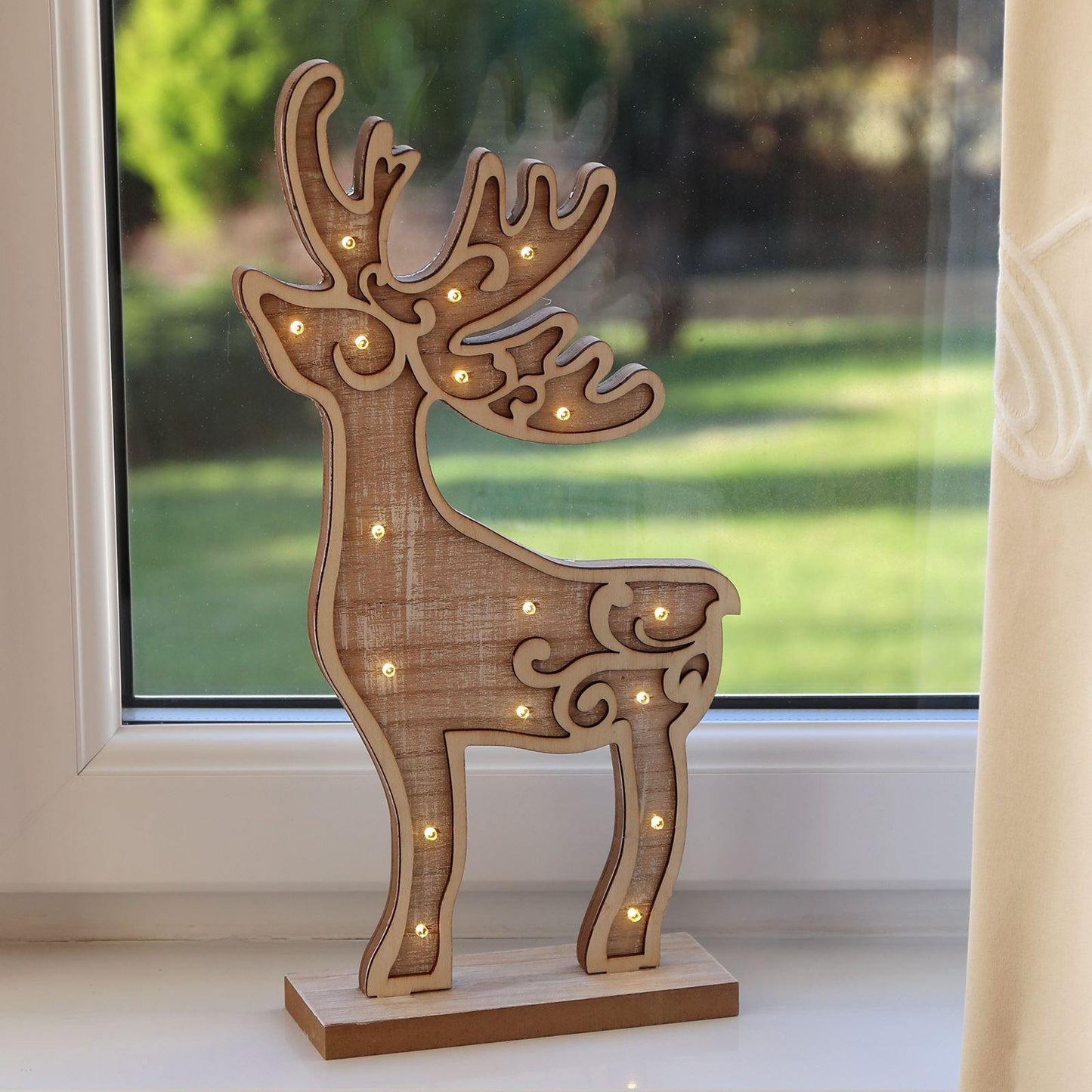 Mr Crimbo 16" Light Up Reindeer Wooden Christmas Decoration - MrCrimbo.co.uk -XS5069 - -decorations