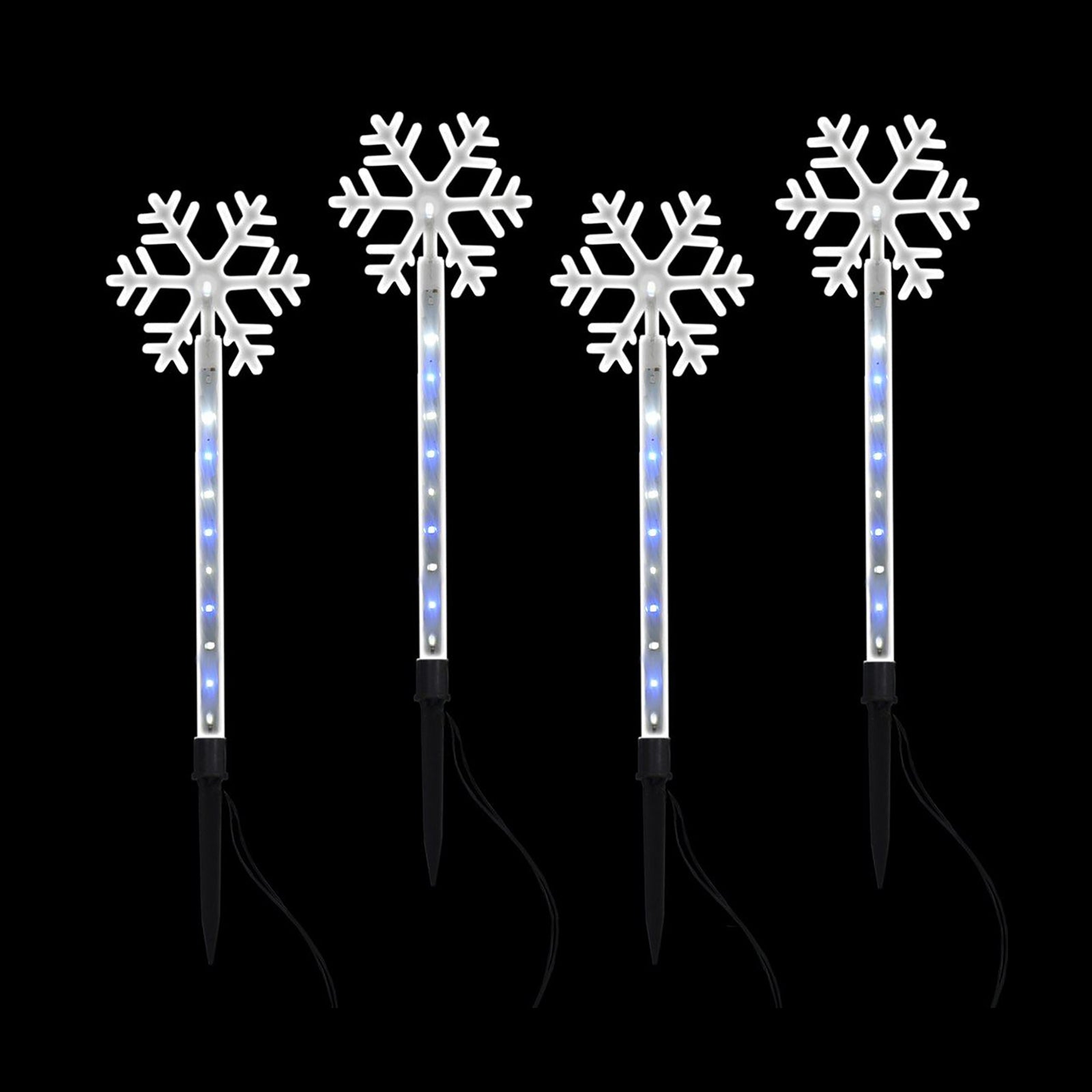 Mr Crimbo Set of 4 LED Snowflake Pathway Christmas Lights - MrCrimbo.co.uk -XS5096 - -christmas garden lights