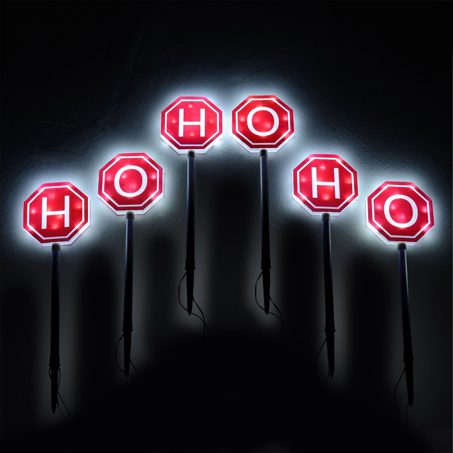 Mr Crimbo Set of 6 LED HOHOHO Santa Pathway Christmas Lights - MrCrimbo.co.uk -XS5097 - -christmas garden lights