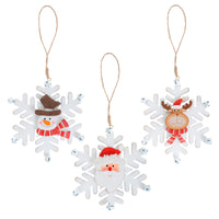 Mr Crimbo White Wooden Snowflake Shaped Tree Decorations - MrCrimbo.co.uk -XS5115 - Snowman -christmas tree decorations