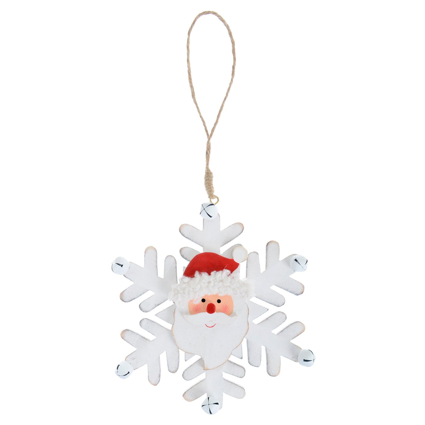 Mr Crimbo White Wooden Snowflake Shaped Tree Decorations - MrCrimbo.co.uk -XS5116 - Santa -christmas tree decorations
