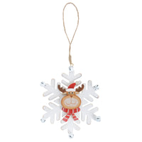 Mr Crimbo White Wooden Snowflake Shaped Tree Decorations - MrCrimbo.co.uk -XS5117 - Reindeer -christmas tree decorations
