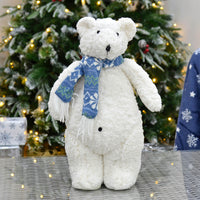 Mr Crimbo Plush Christmas Figure Decoration Blue White Scarf - MrCrimbo.co.uk -XS5131 - Polar Bear -christmas decorations