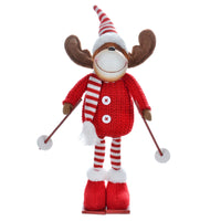 Mr Crimbo Plush Reindeer Figure Novelty Decoration Red White - MrCrimbo.co.uk -XS5137 - Reindeer With Skis