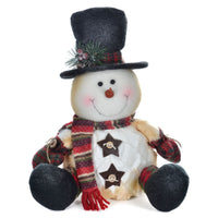 Mr Crimbo Plush Snowman Decoration Traditional Top Hat - MrCrimbo.co.uk -XS5146 - 30cm Sitting -christmas decorations