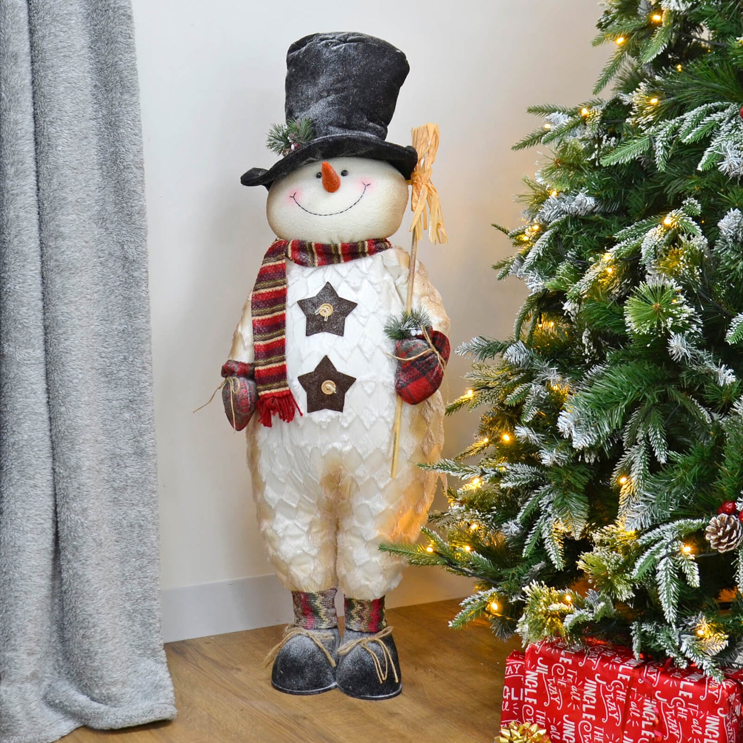 Mr Crimbo Plush Snowman Decoration Traditional Top Hat - MrCrimbo.co.uk -XS5147 - 98cm -christmas decorations