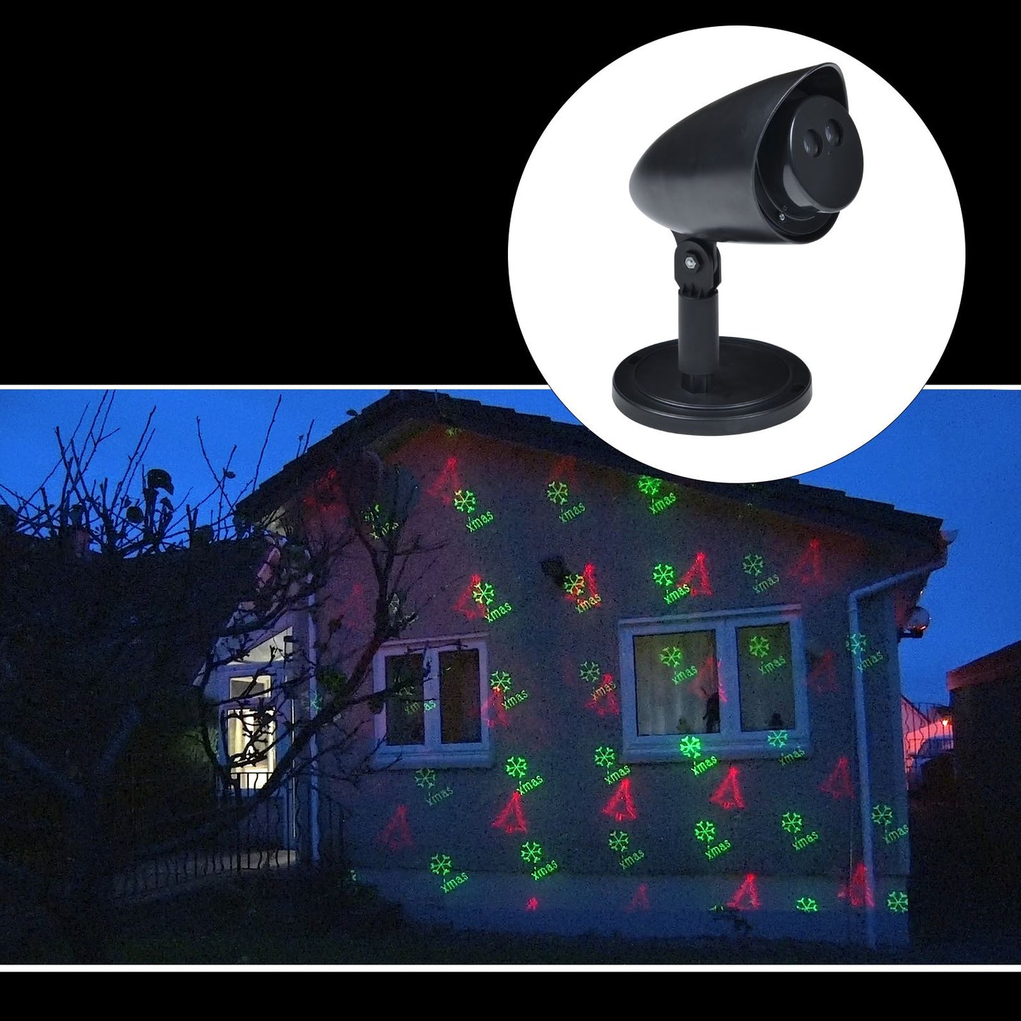 Mr Crimbo Garden Laser Light Projector With 8 Christmas Patterns - MrCrimbo.co.uk -XS5173 - -christmas house lights