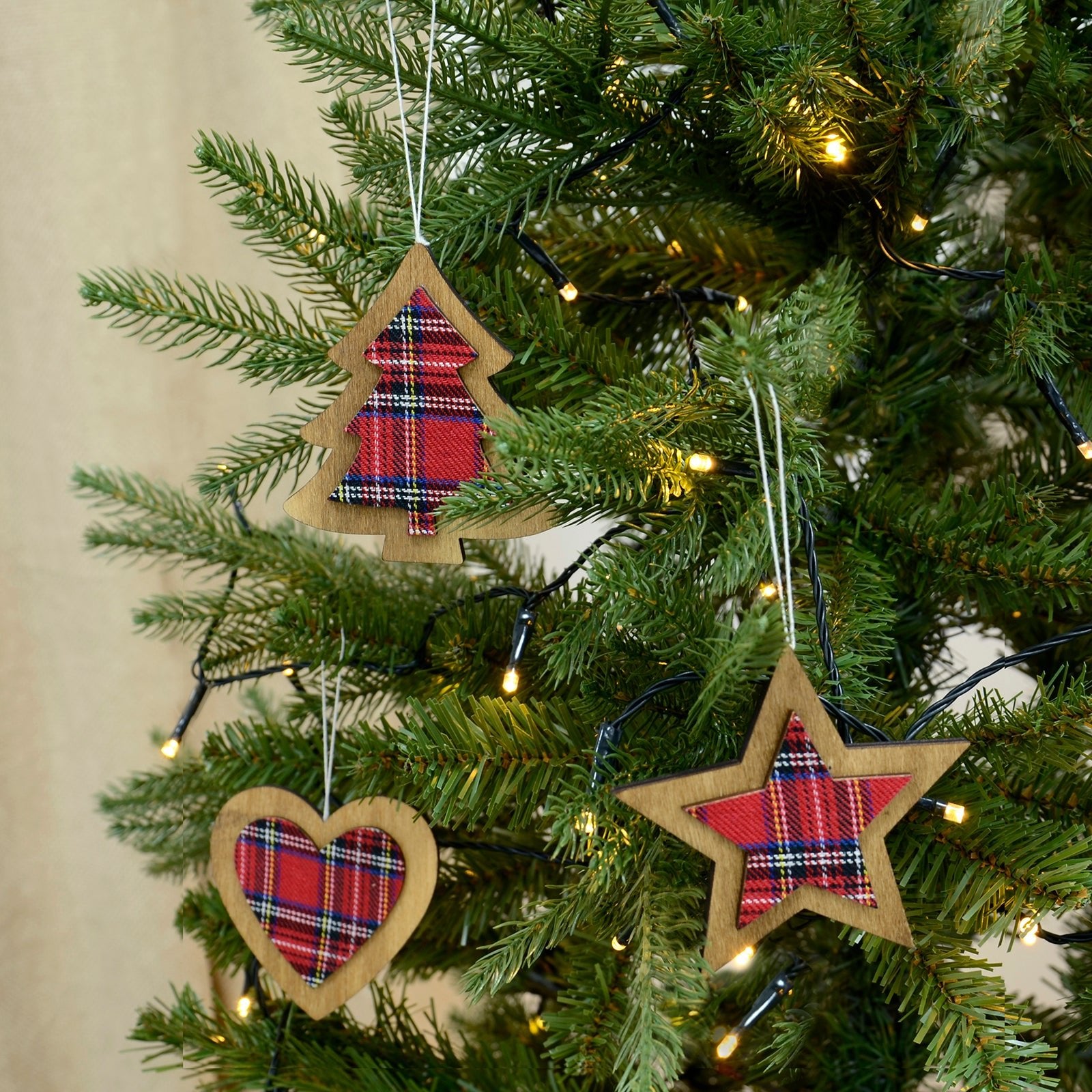 Buy Tartan Wooden Christmas Tree Decorations Mr Crimbo MrCrimbo
