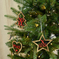 Mr Crimbo 6pk Wooden Shape Christmas Tree Decorations - MrCrimbo.co.uk -XS5265 - -christmas tree decorations