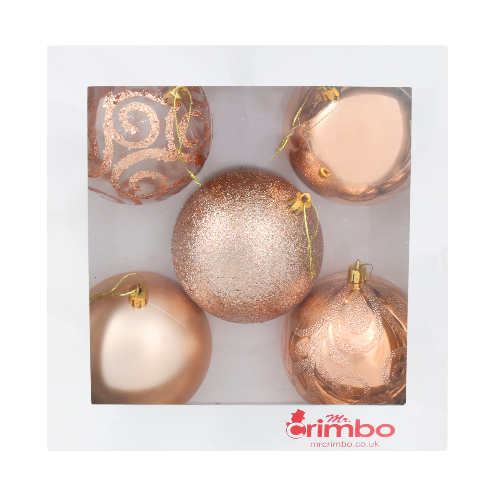 Mr Crimbo 5 x 10cm Christmas Tree Baubles Various Colours - MrCrimbo.co.uk -XS5685 - Champagne -Baubles