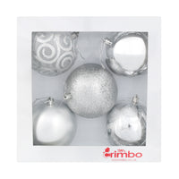 Mr Crimbo 5 x 10cm Christmas Tree Baubles Various Colours - MrCrimbo.co.uk -XS5688 - Silver -Baubles