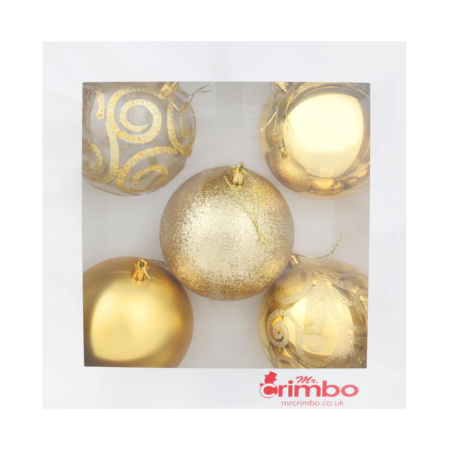 Mr Crimbo 5 x 10cm Christmas Tree Baubles Various Colours - MrCrimbo.co.uk -XS5689 - Gold -Baubles