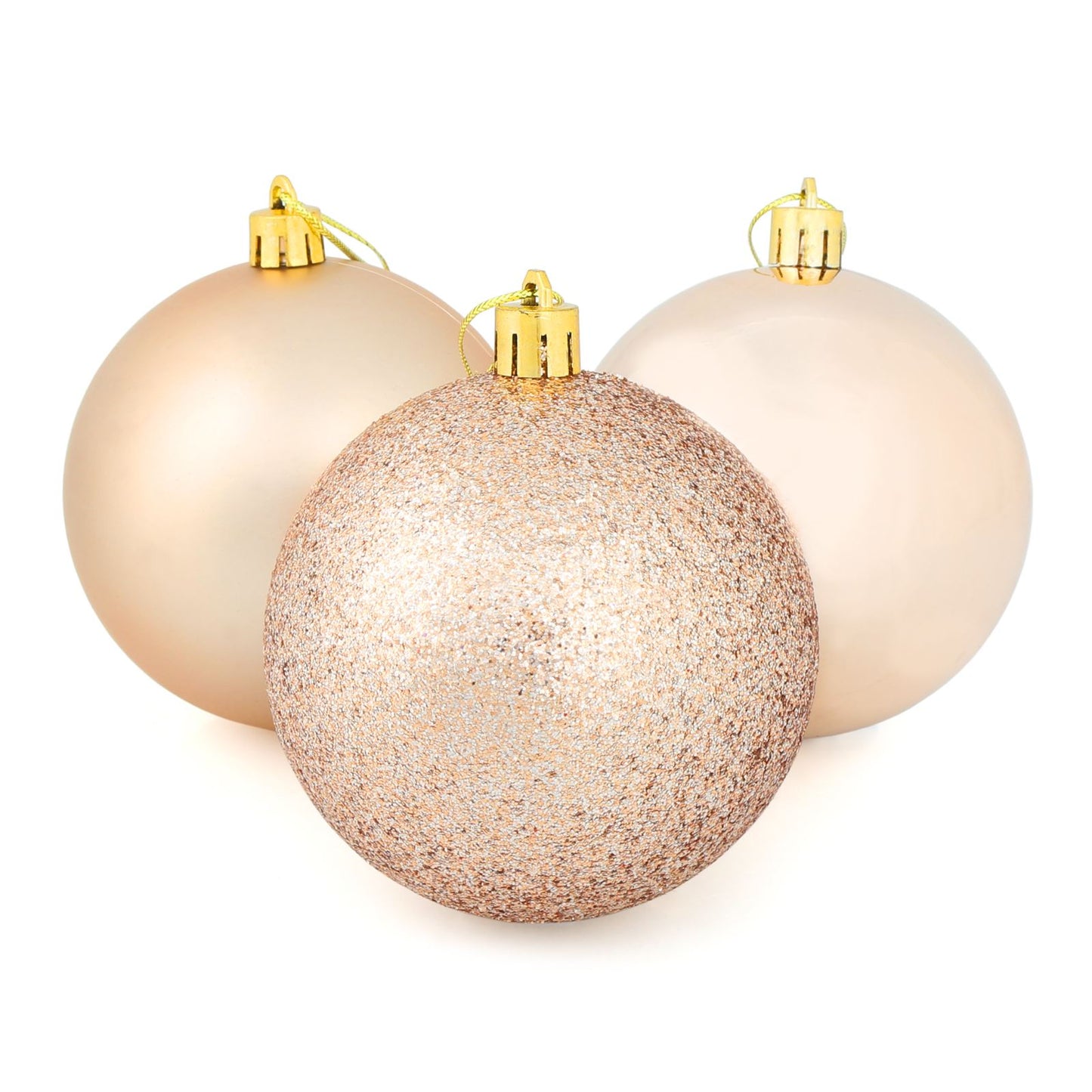 Mr Crimbo 9 x 8cm Christmas Tree Baubles Matte Glitter Mirror - MrCrimbo.co.uk -XS5691 - Champagne -Baubles