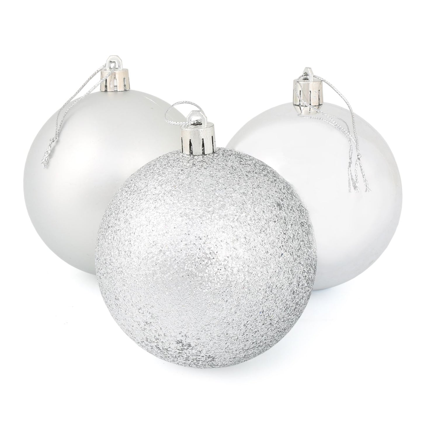 Mr Crimbo 9 x 8cm Christmas Tree Baubles Matte Glitter Mirror - MrCrimbo.co.uk -XS5694 - Silver -Baubles