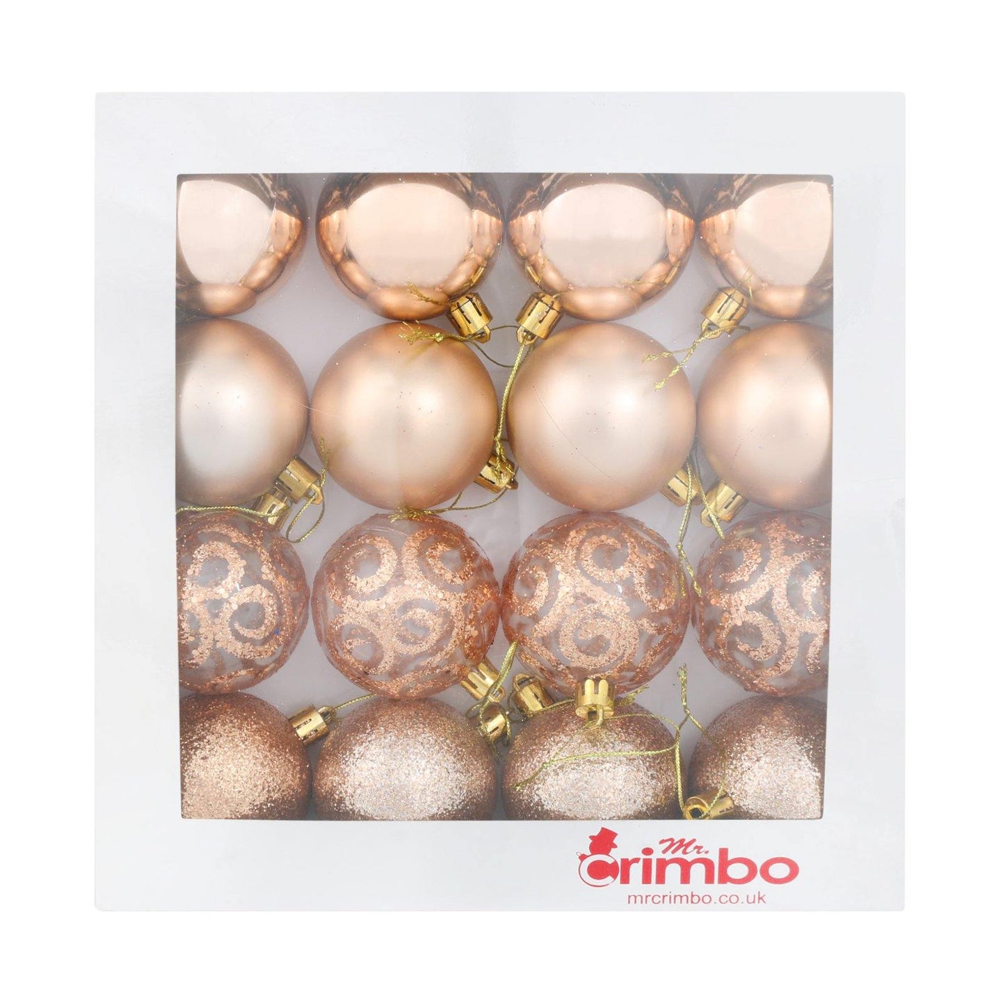 Mr Crimbo 16 x 6cm Christmas Tree Baubles Various Colours - MrCrimbo.co.uk -XS5702 - Red -Baubles