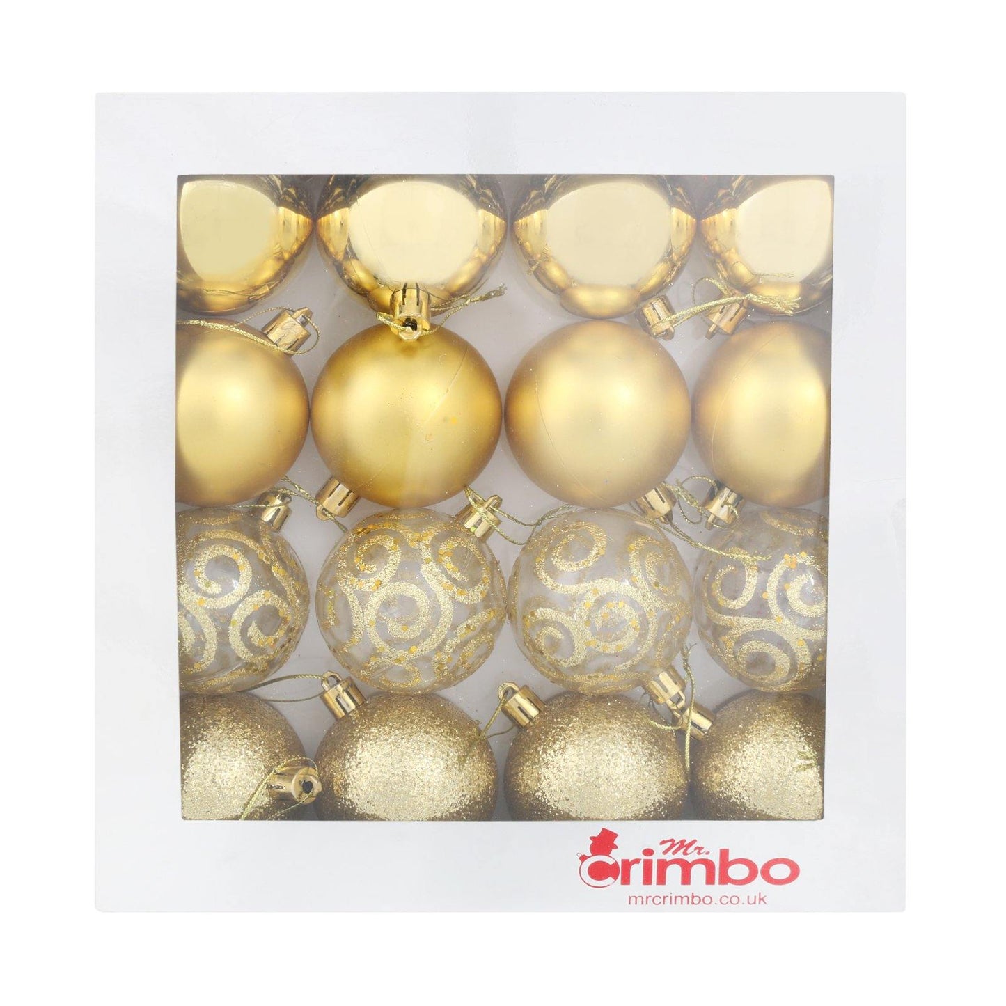 Mr Crimbo 16 x 6cm Christmas Tree Baubles Various Colours - MrCrimbo.co.uk -XS5701 - Gold -Baubles