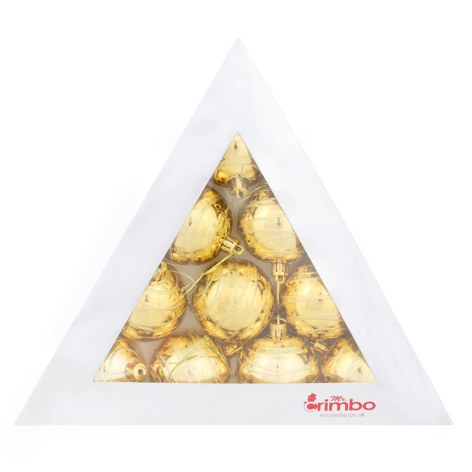 Mr Crimbo 10 x 6cm Mirrored Swirl Christmas Tree Baubles - MrCrimbo.co.uk -XS5703 - Gold -Baubles