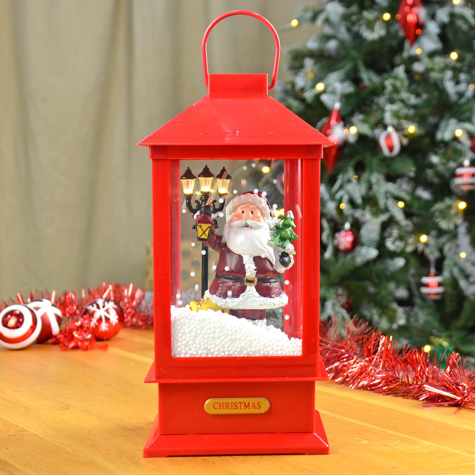 Mr Crimbo 13" Christmas Lantern Light Up Snowing Musical - MrCrimbo.co.uk -XS5716 - Santa -christmas decorations
