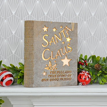 Mr Crimbo Light Up Book Christmas Ornament Santa Story Wooden - MrCrimbo.co.uk -XS5761 - 17cm -christmas decoration