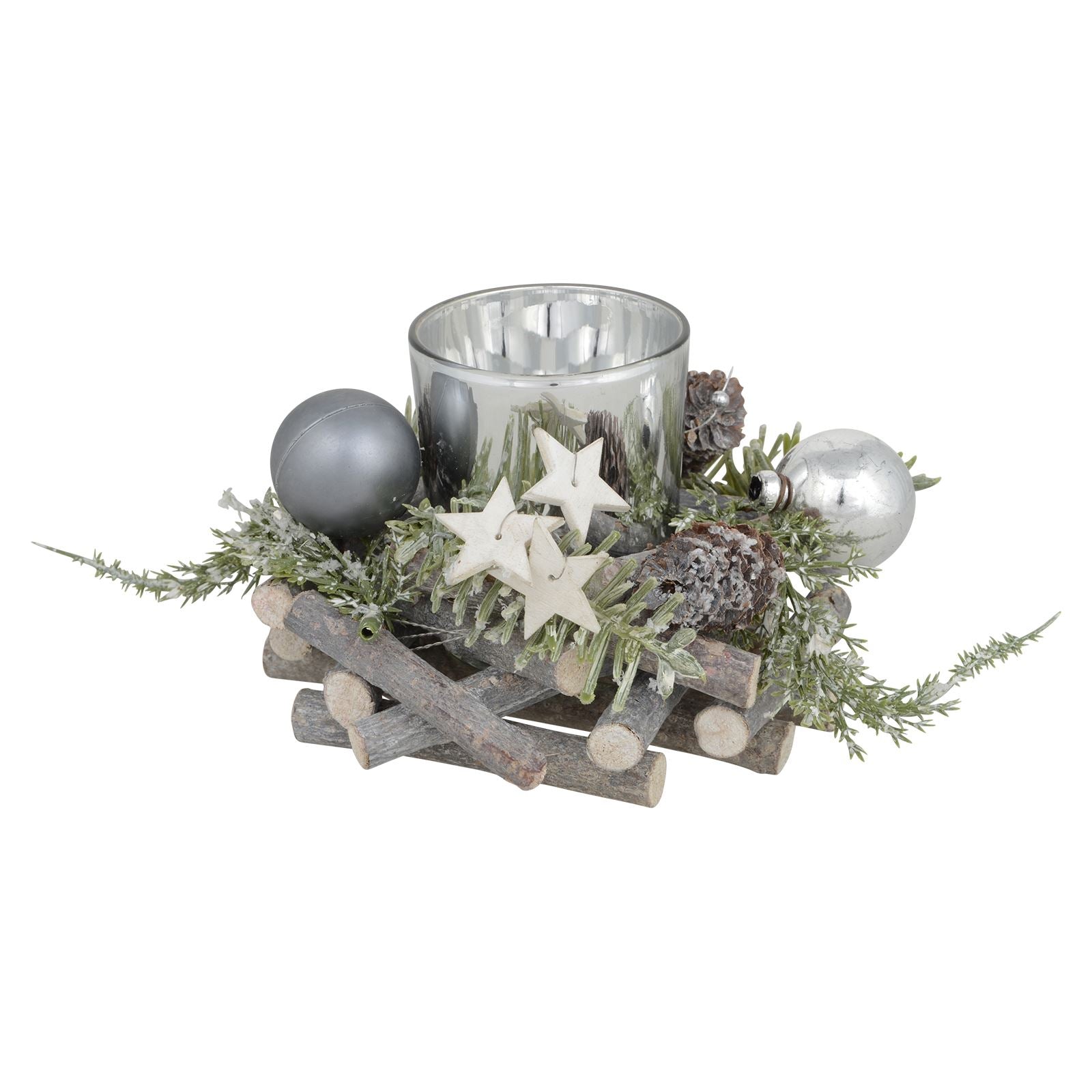 Mr Crimbo Rustic Christmas Tealight Candle Holder Grey Silver - MrCrimbo.co.uk -XS5765 - 12cm -candle holder