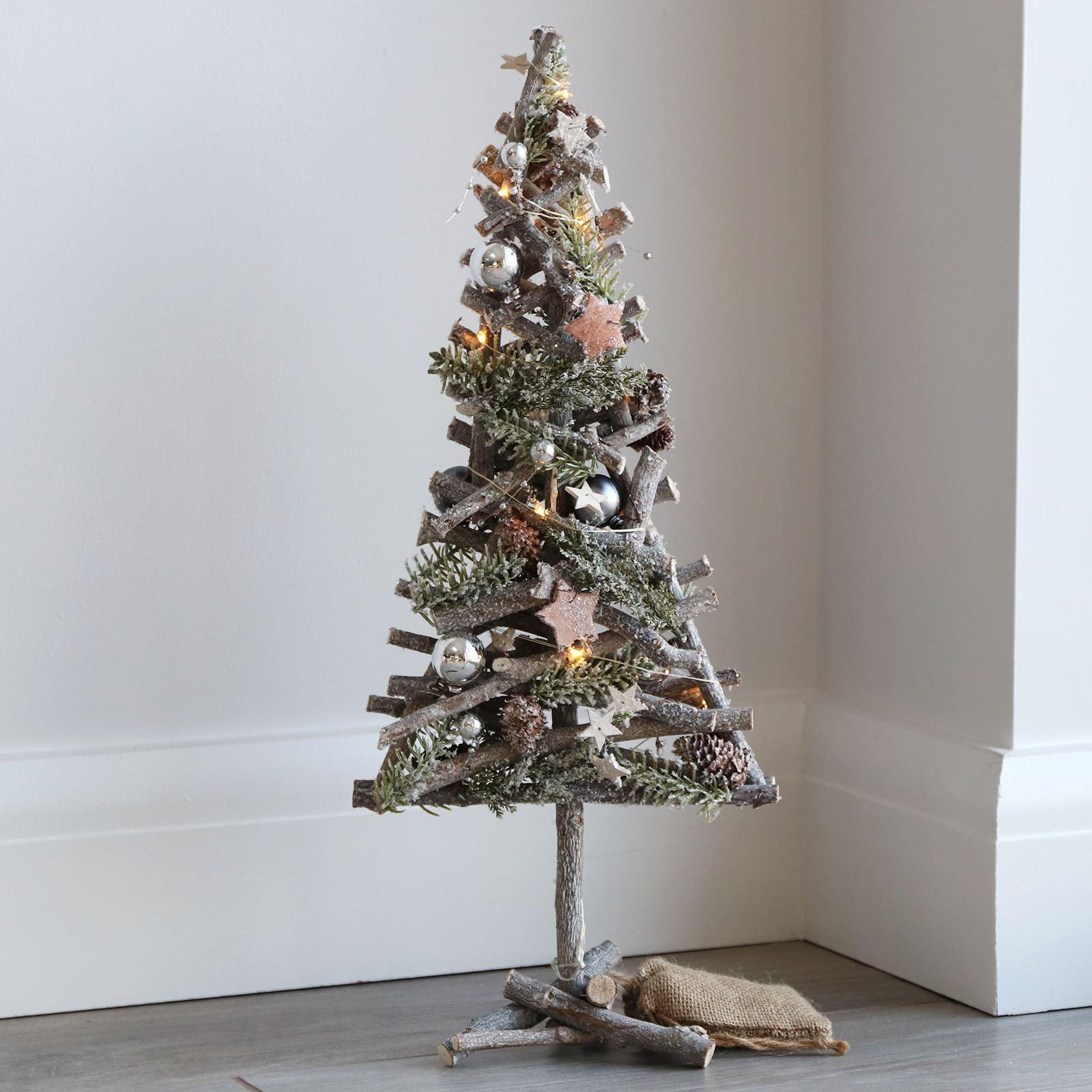Mr Crimbo 22" Pre-Lit Wooden Stick Christmas Tree Ornament - MrCrimbo.co.uk -XS5772 - -christmas tree ornament