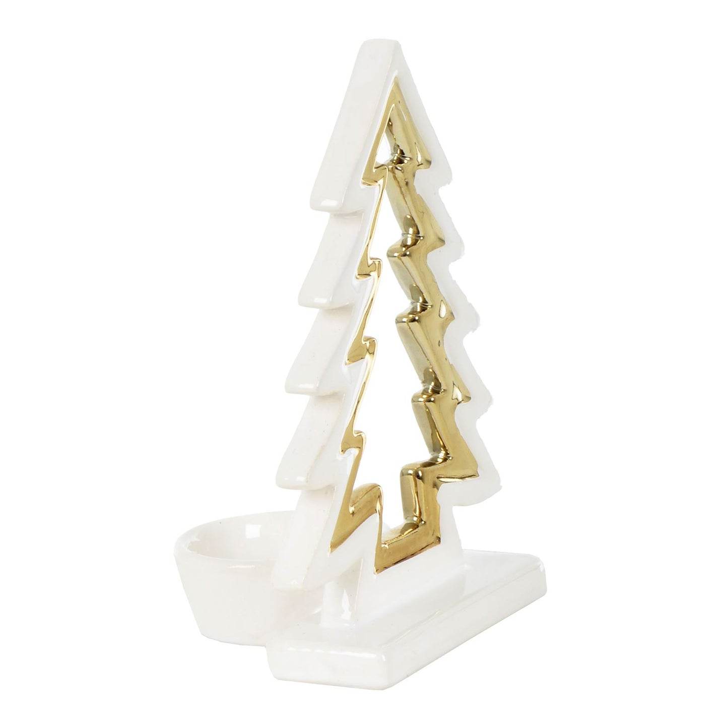 Mr Crimbo Christmas Tree Tealight Candle Holder White Gold - MrCrimbo.co.uk -XS5784 - 15cm -candles