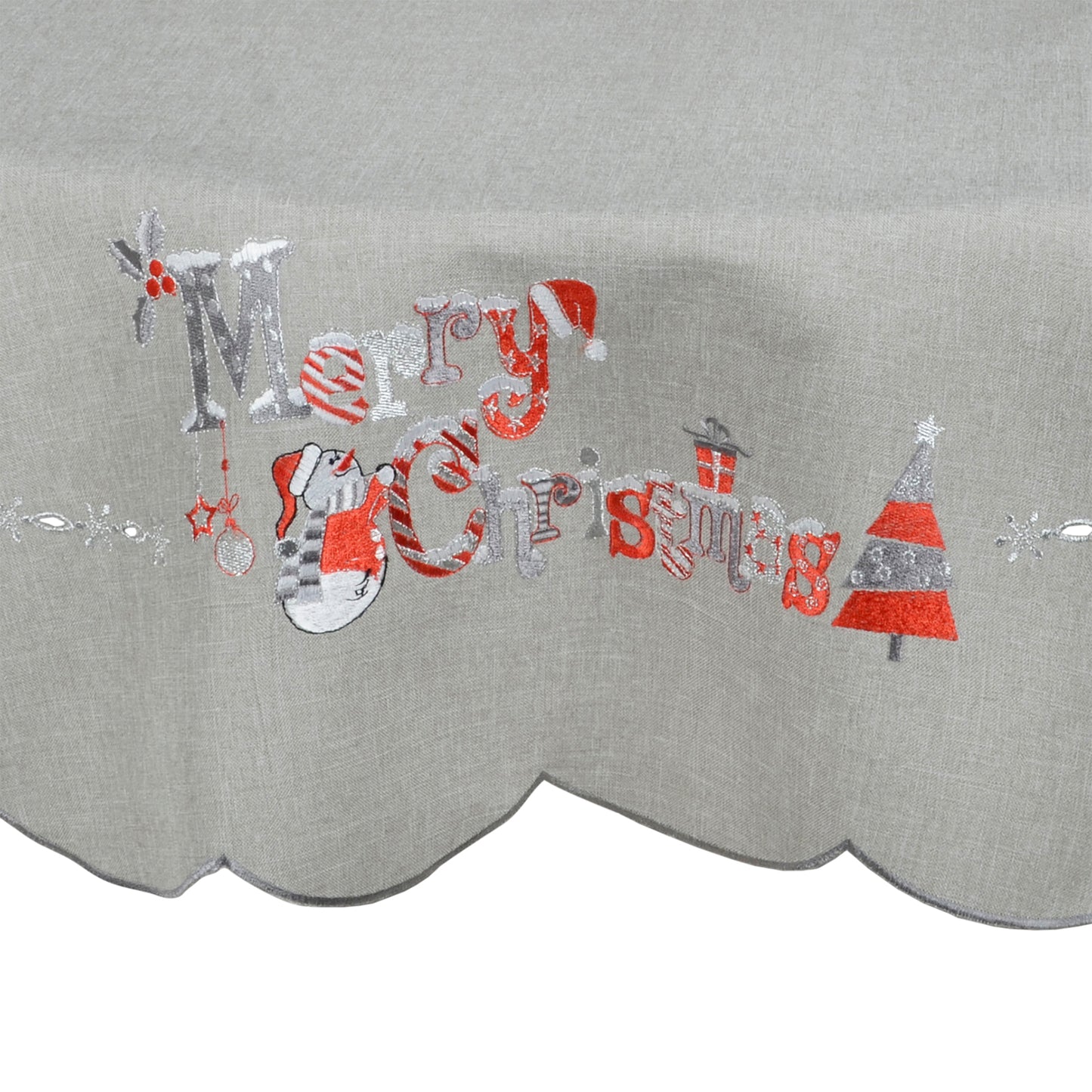 Mr Crimbo Grey Merry Christmas Embroidered Tablecloth/Napkin - MrCrimbo.co.uk -XS5851 - 52 x 90" -christmas napkins