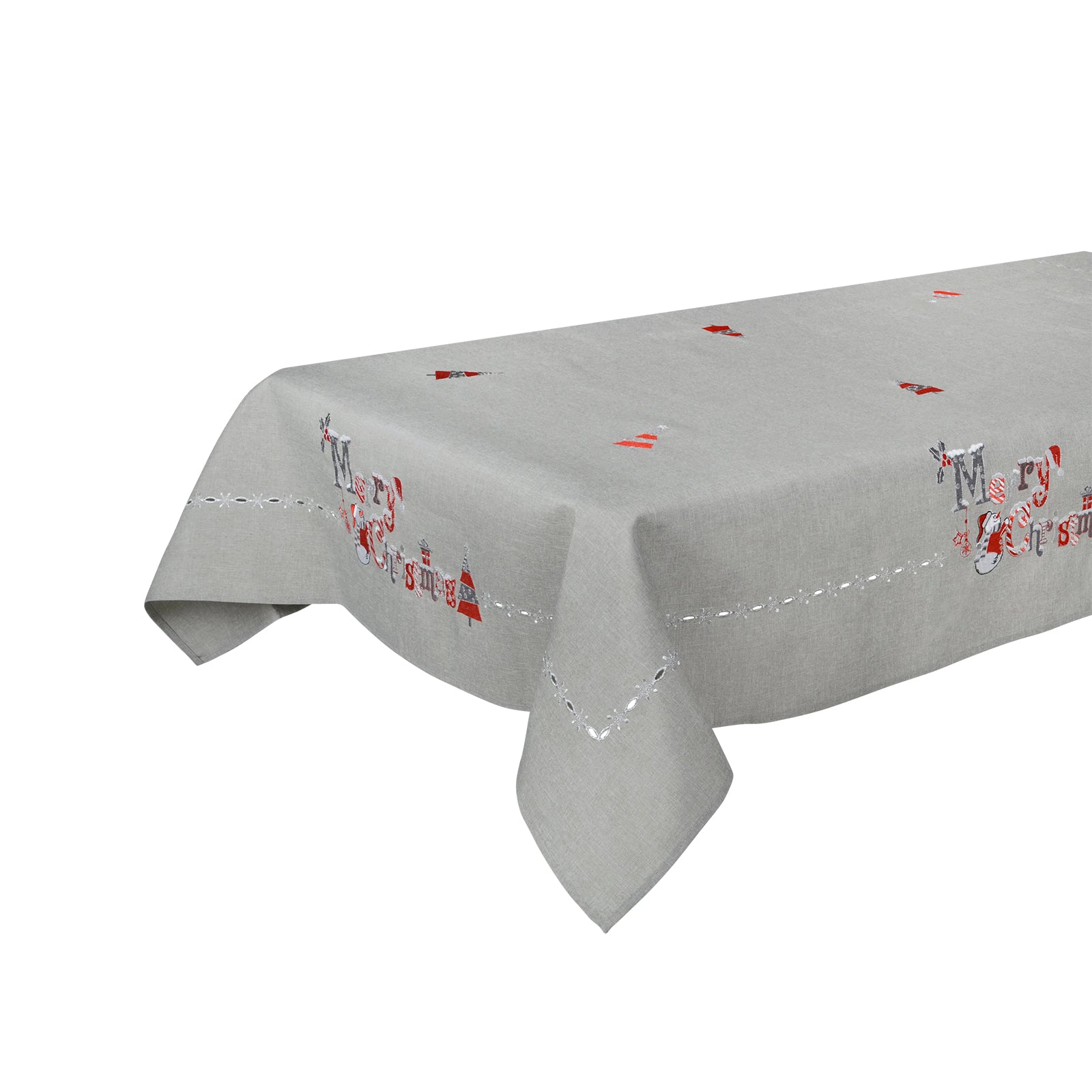 Mr Crimbo Grey Merry Christmas Embroidered Tablecloth/Napkin - MrCrimbo.co.uk -XS5851 - 52 x 90" -christmas napkins