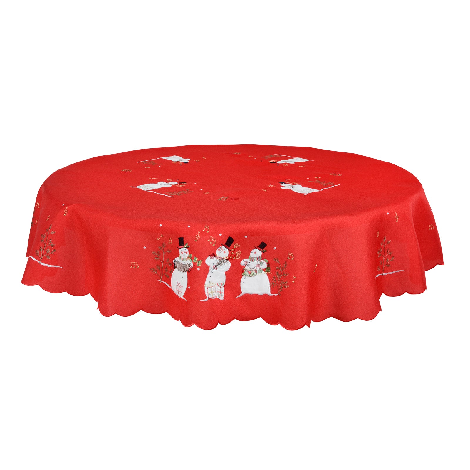 Mr Crimbo Singing Snowmen Embroidered Tablecloth/Napkin - MrCrimbo.co.uk -XS5857 - 70" Round -christmas napkins
