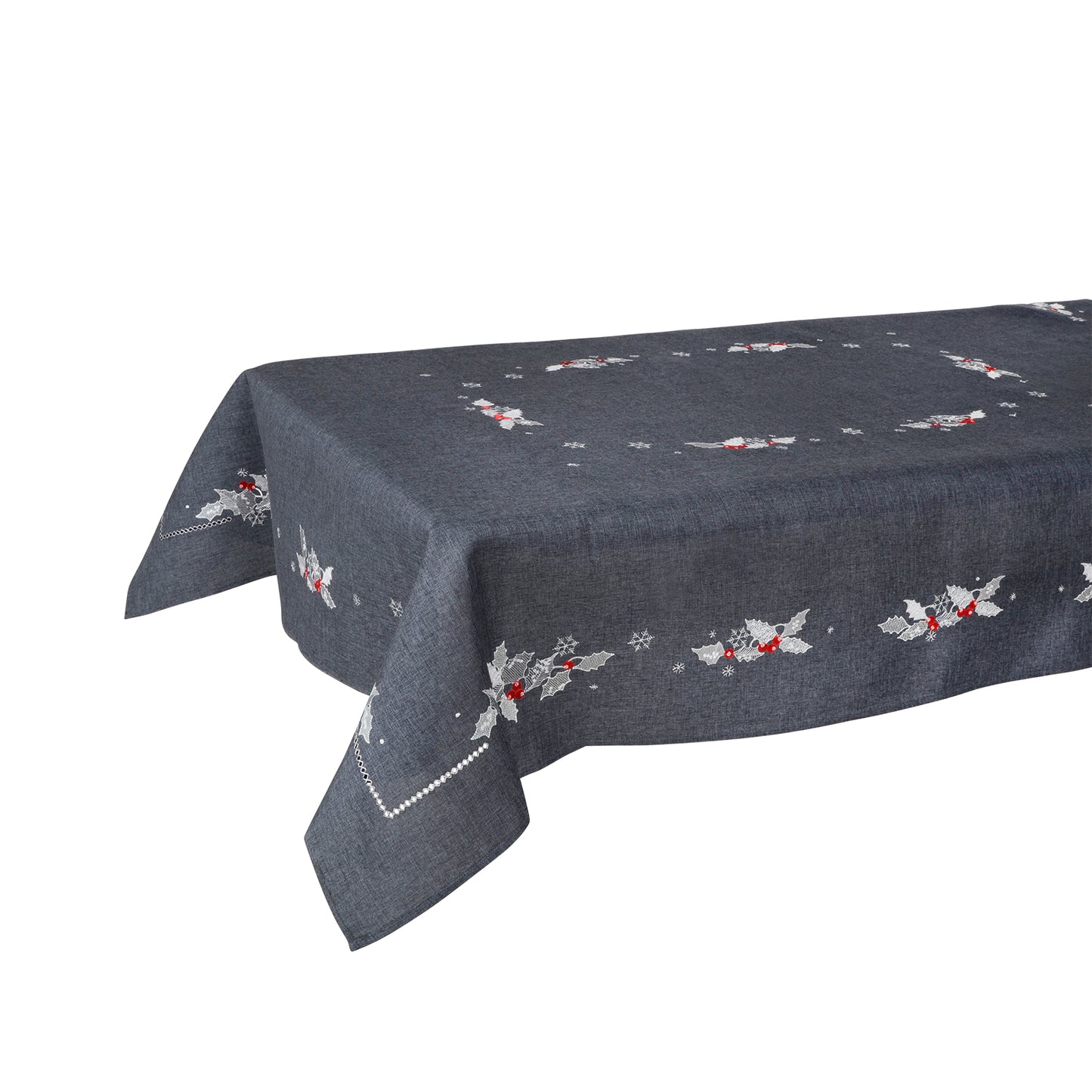Mr Crimbo Holly & Berry Embroidered Tablecloth/Napkin - MrCrimbo.co.uk -XS5883 - Slate -christmas napkins