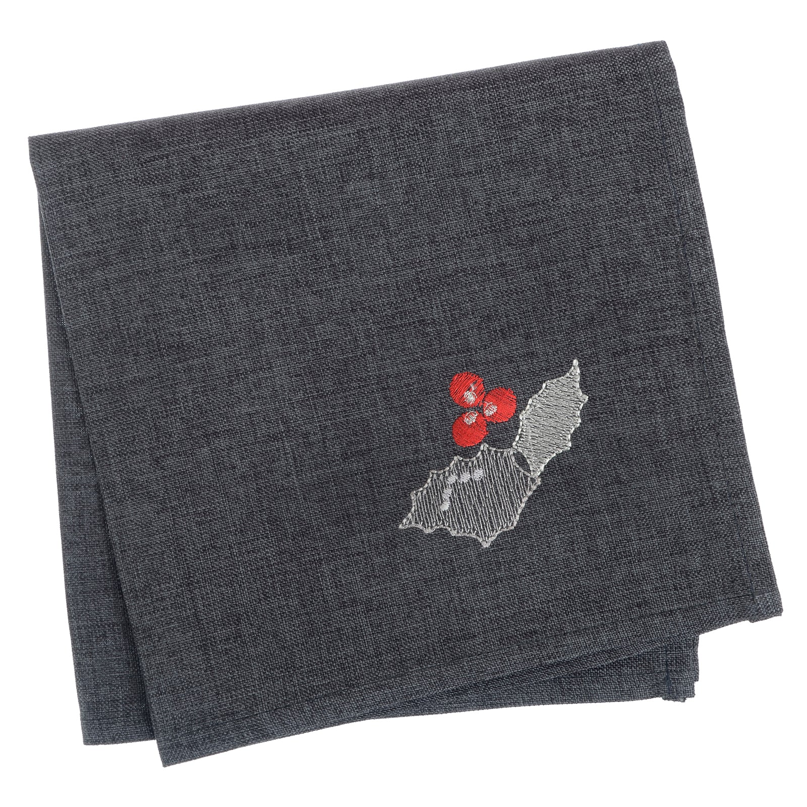 Mr Crimbo Holly & Berry Embroidered Tablecloth/Napkin - MrCrimbo.co.uk -XS5884 - Slate -christmas napkins
