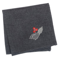 Mr Crimbo Holly & Berry Embroidered Tablecloth/Napkin - MrCrimbo.co.uk -XS5884 - Slate -christmas napkins