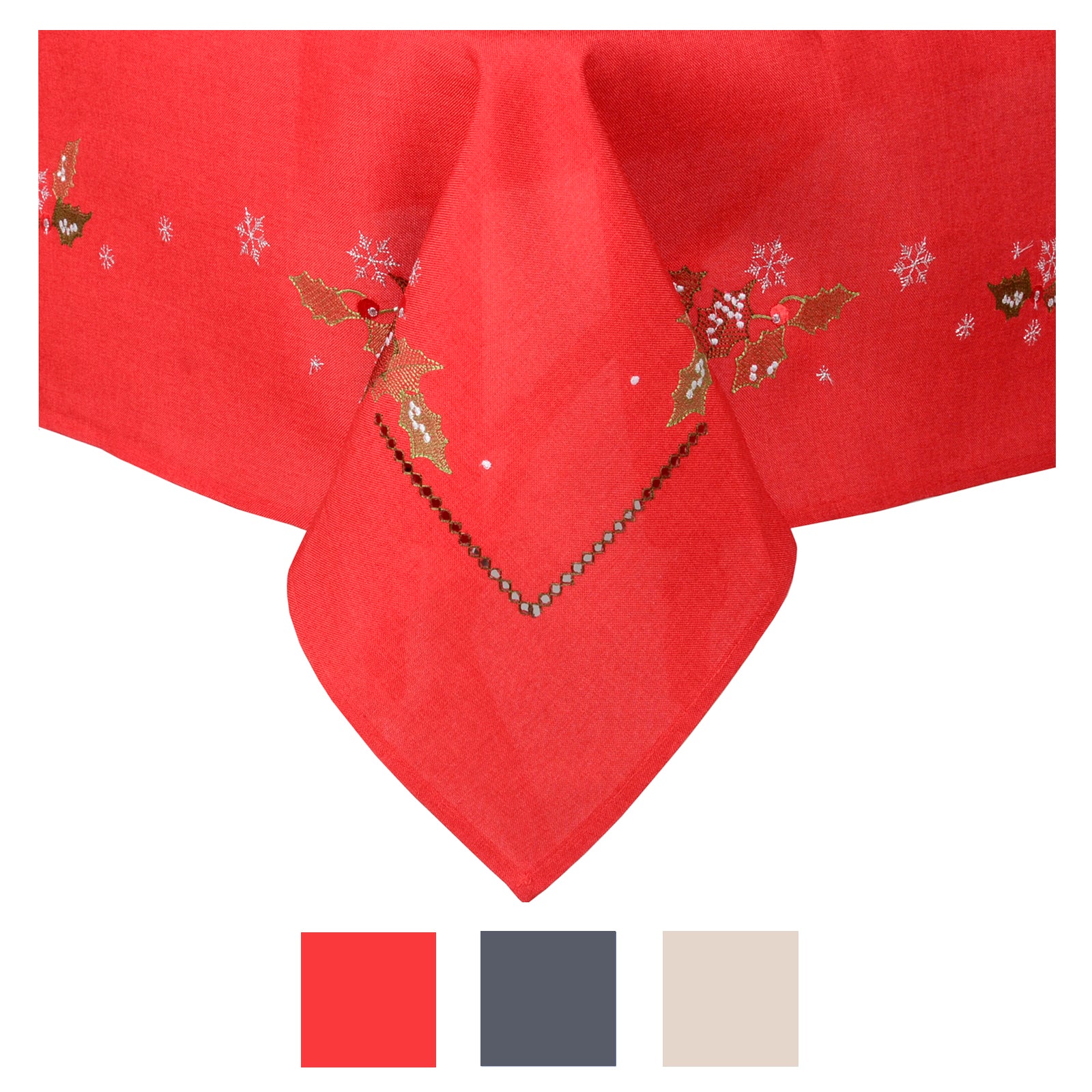 Mr Crimbo Holly & Berry Embroidered Tablecloth/Napkin - MrCrimbo.co.uk -XS5881 - Slate -christmas napkins