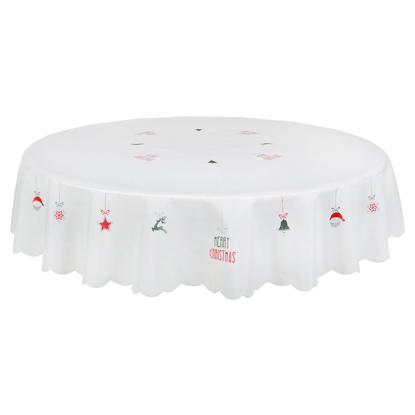 Mr Crimbo Fun Merry Christmas Embroidered Tablecloth - MrCrimbo.co.uk -XS5893 - White -christmas home decor