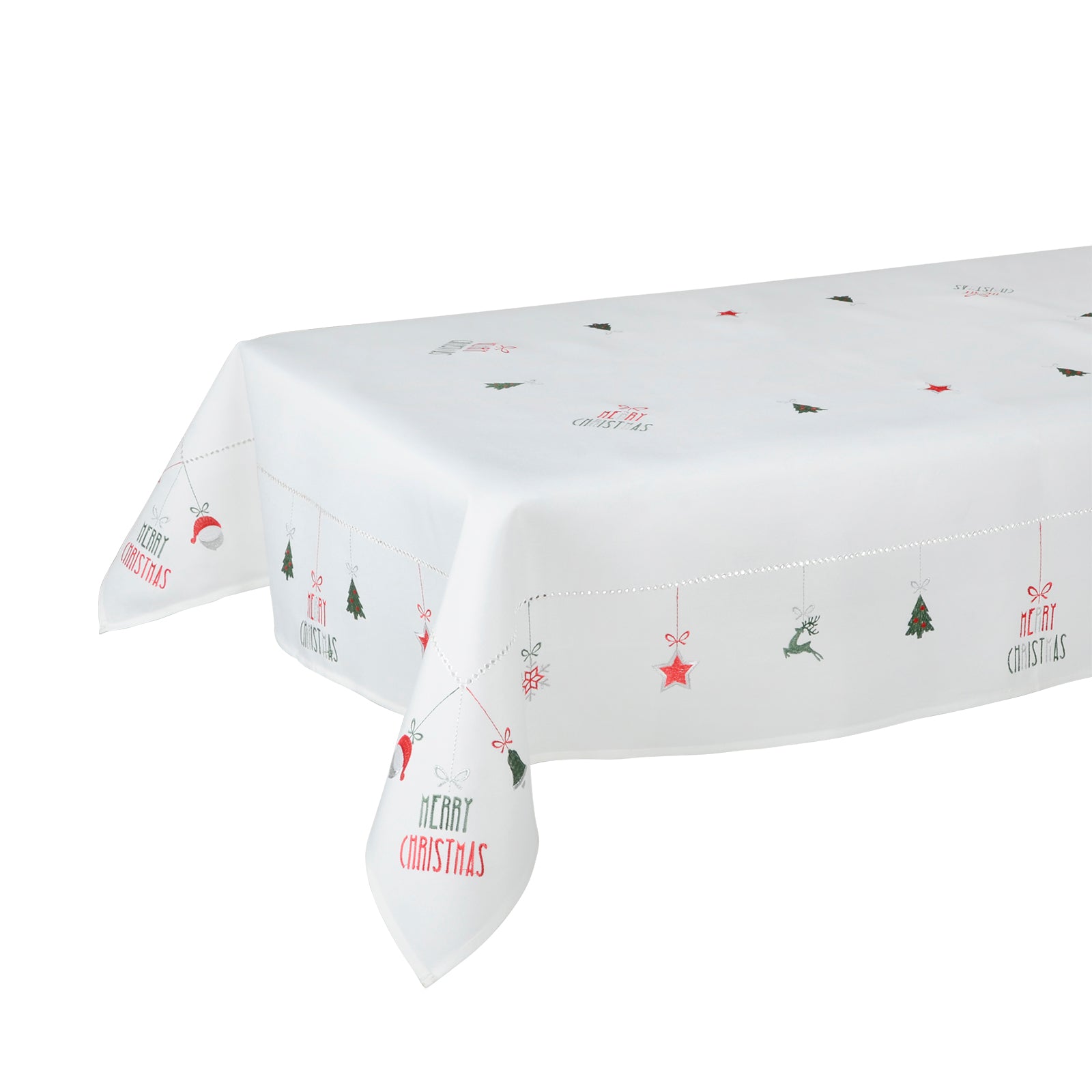 Mr Crimbo Fun Merry Christmas Embroidered Tablecloth - MrCrimbo.co.uk -XS5895 - White -christmas home decor