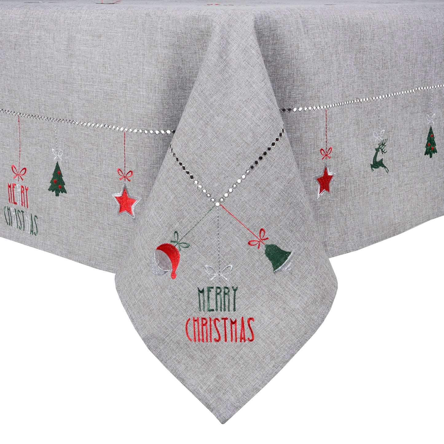 Mr Crimbo Fun Merry Christmas Embroidered Tablecloth - MrCrimbo.co.uk -XS5898 - Grey -christmas home decor