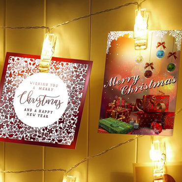Mr Crimbo Christmas Card Holder With 30 Pegs & LED Lights 10ft - MrCrimbo.co.uk -XS5992 - -card holder