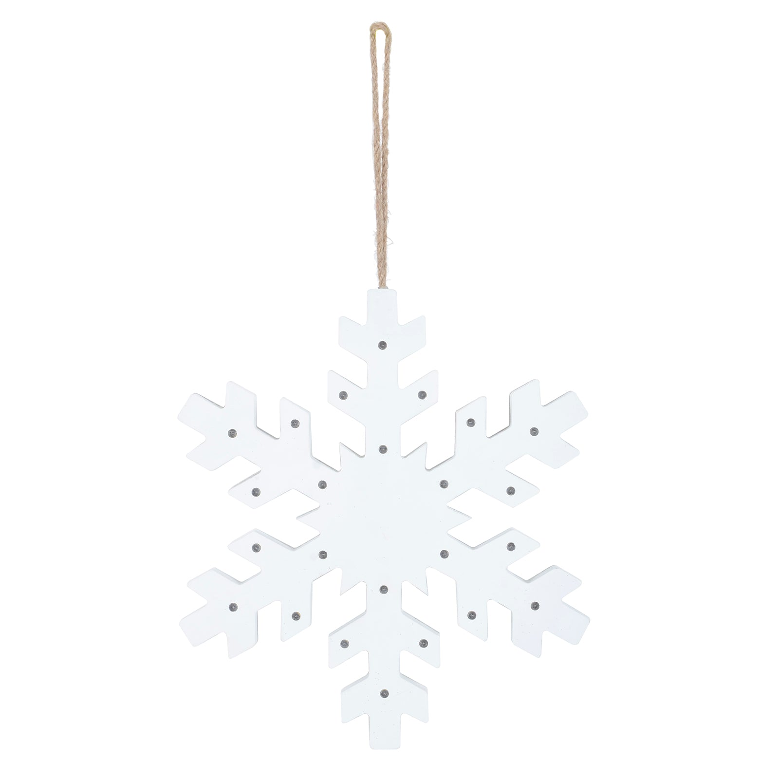 Mr Crimbo White Wooden LED Snowflake Christmas Decoration - MrCrimbo.co.uk -XS6386 - -christmas decorations