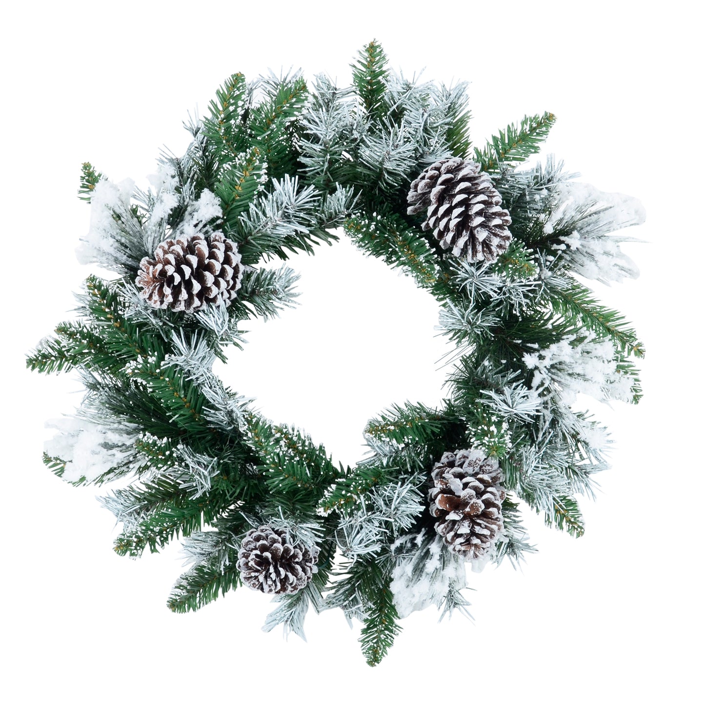 Mr Crimbo Christmas Wreath Flocked Green Pine Cones 20" - MrCrimbo.co.uk -XS6417 - -20" wreath